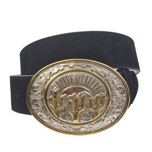 Genuine Suede Belt with Western Theme Cactus Buckle